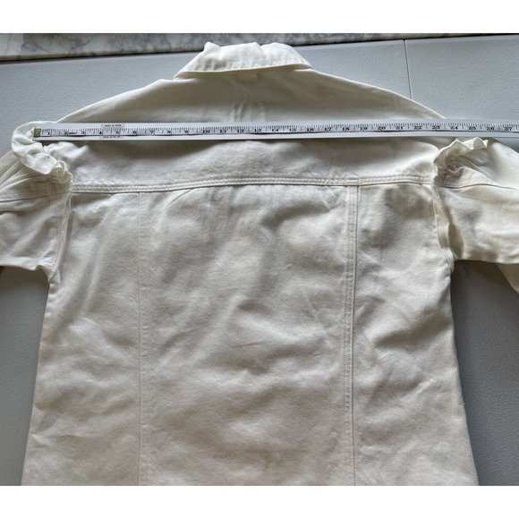 AVEC LES FILLES Oversized Denim Jean Jacket Off White Ruffled Feminine Sleeve M - Picture 14 of 16